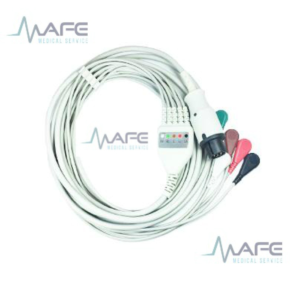 MC017B-5. Cable Ecg de Una Pieza 5 Derivaciones Compatible con Datascope, Conector Redondo 6 Pines 1 Guía